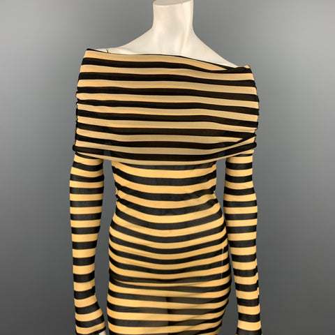 JEAN PAUL GAULTIER SS 2003 Talla M Vestido de rayas con cuello alto de polimida negro y gris pardo