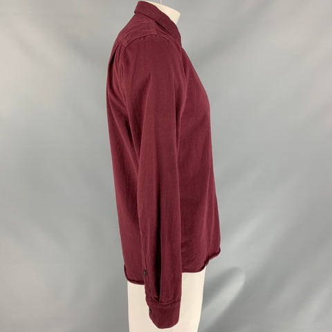 NUDIE JEANS Size L Burgundy Solid Cotton Button Down Long Sleeve Shirt
