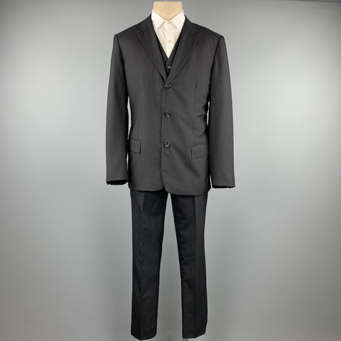 JIL SANDER Size 42 Long Black Stripe Wool Notch Lapel 3 Piece Suit