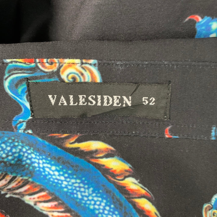 VALESIDEN Size 42 Black Multicolour Dragon Print Button Down Long Sleeve Shirt