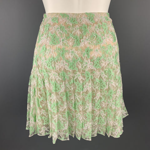 CHRISTOPHER KANE Size 6 White & Green PLeated Silk Skirt