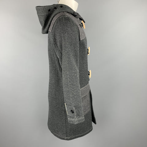 KAPITAL Size M Charcoal Woven Cotton Hooded Toggle Closure Coat