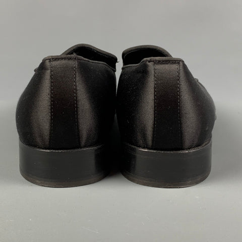 BARNEY'S NEW YORK Size 12 Black Solid Satin Slip On Loafers