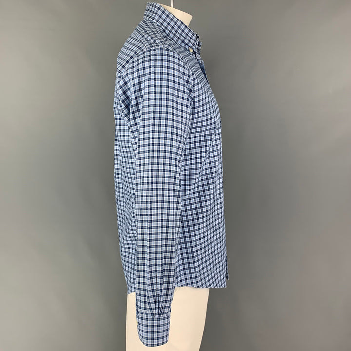 BROOKS BROTHERS Taille M Bleu Vert Plaid Coton Boutonné Chemise à manches longues