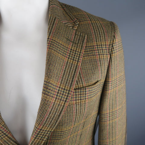 VALENTINO 40 Regular Olive Plaid Wool Sport Coat