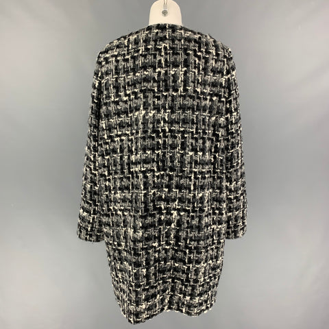 DOLCE &amp; GABBANA Taille 12 Manteau sans col en tweed mélangé de laine gris noir blanc