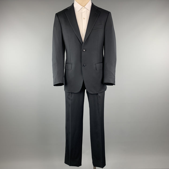 ERMENEGILDO ZEGNA Size 38 Navy Solid Short Wool Notch Lapel 32 x 30 Suit