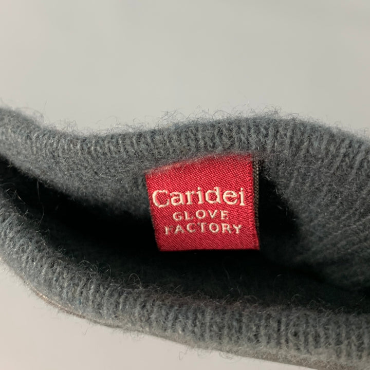 CARIDEI Size 8.5 Grey Quilted Leather Cashmere Gloves