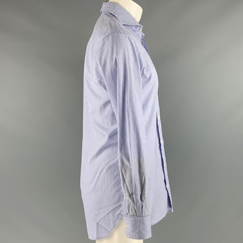 SUITSUPPLY Size M Blue White Stripe Cotton Spread Collar Long Sleeve Shirt