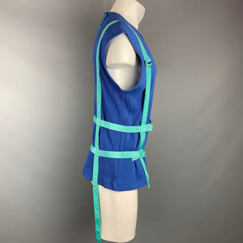 EVEREST ISLES Size L Blue & Aqua Ribbed Cotton Bondage Strap Tank Top