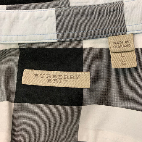 BURBERRY BRIT Size L Blue & Gray Plaid Cotton Button Down Short Sleeve Shirt