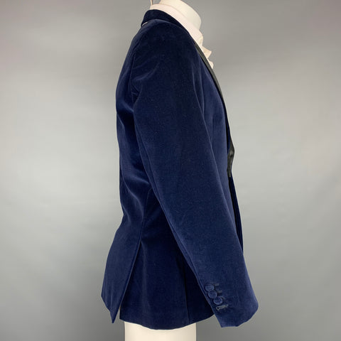 PAUL SMITH Soho Size 40 Regular Navy Cotton Velvet Peak Lapel Sport Coat