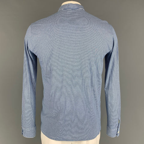 AGNÈS B. Size L Blue White Stripe Cotton Button Down Long Sleeve Shirt