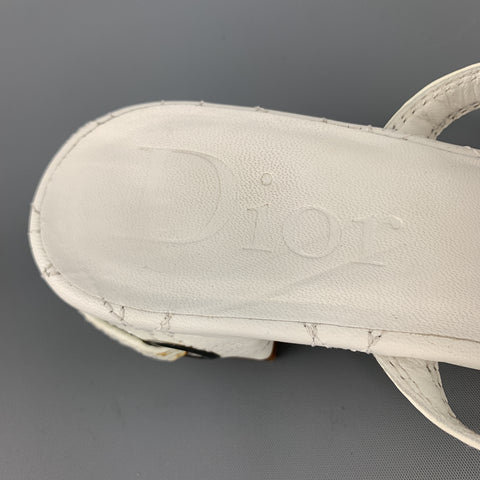 CHRISTIAN DIOR Talla 10 Sandalias tipo mula con tira en forma de D de cuero Cannage blanco