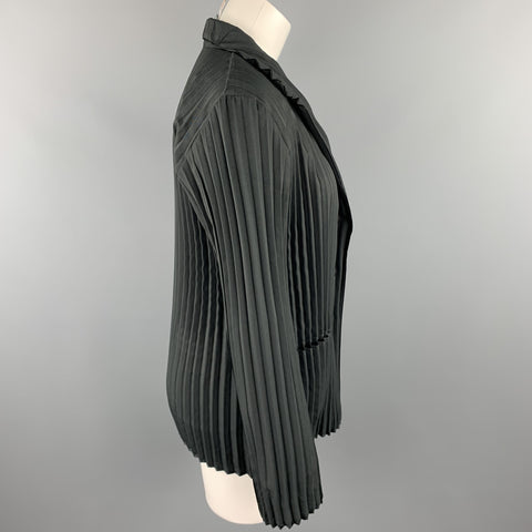 ISSEY MIYAKE Size L Black Pleated Polyester Buttoned Jacket