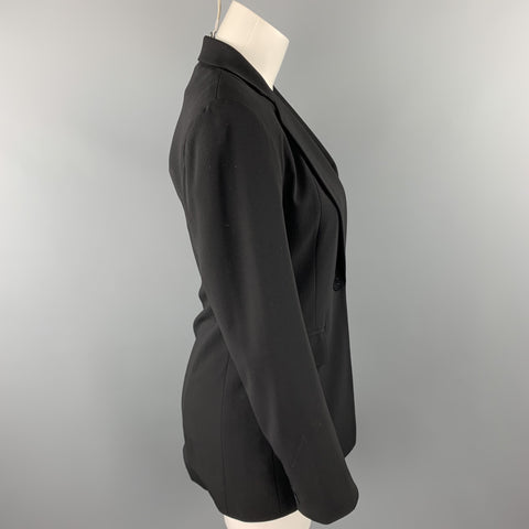DONNA KARAN Size 2 Black Gabardine Wool Blend Jacket Blazer