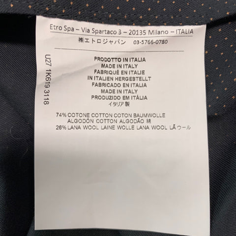 ETRO Taille L Chemise à manches longues sans col en laine à pois marron noir