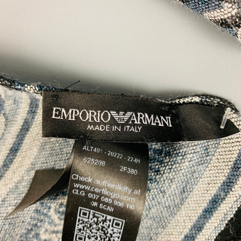 EMPORIO ARMANI Grey Navy Logo Viscose Blend Scarf