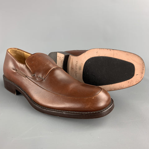CALVIN KLEIN Size 8 Cognac Solid Leather Slip On Loafers