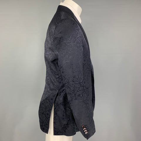 ETRO Size 38 Navy Jacquard Wool Viscose Blend Notch Lapel Sport Coat