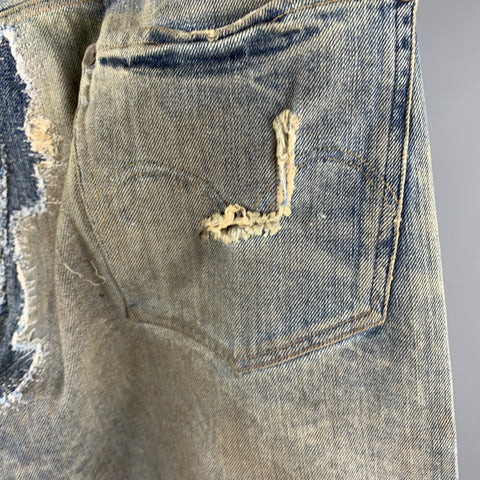 LEVI'S Size XS Blue Distressed Washed Selvedge Denim Patchwork Jeans
