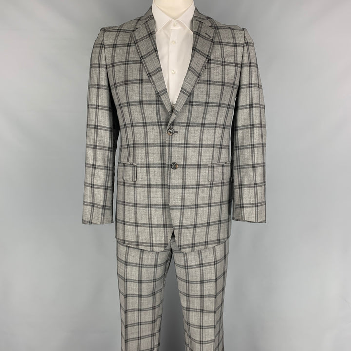 PAUL SMITH The Byard Size 42 Regular Grey & Charcoal Plaid Wool Notch Lapel Suit