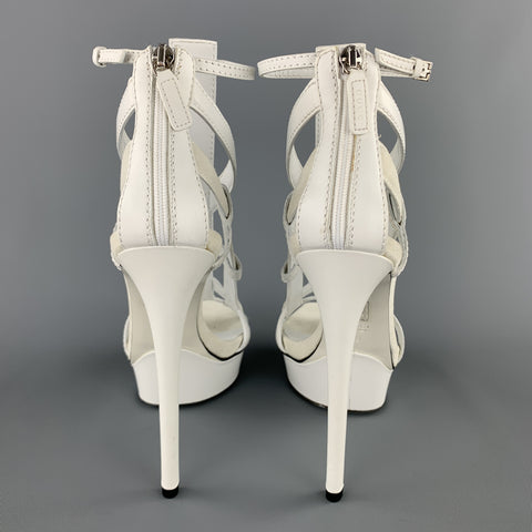 GUCCI Size 9 White Leather & Suede Strappy Platform LIFFORD MELBOURNE Gladiator Sandals