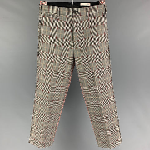ALEXANDER MCQUEEN Size 28 Black White Red Plaid Wool Zip Fly Dress Pants