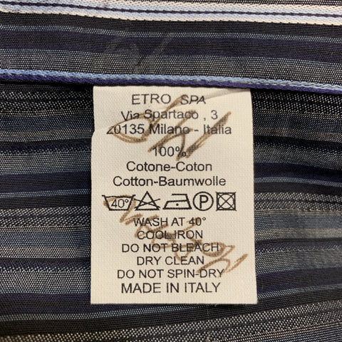 ETRO Size L Grey & Blue Stripe Cotton Long Sleeve Shirt