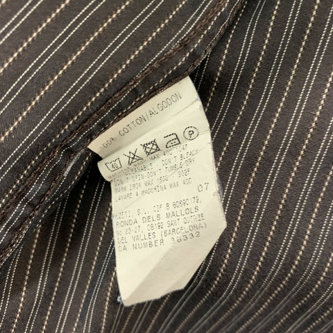 ERMENEGILDO ZEGNA Size L Brown Stripe Cotton Button Down Long Sleeve Shirt