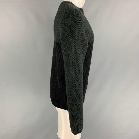BARBOUR Size M Green Black Wool Crew-Neck Sweater