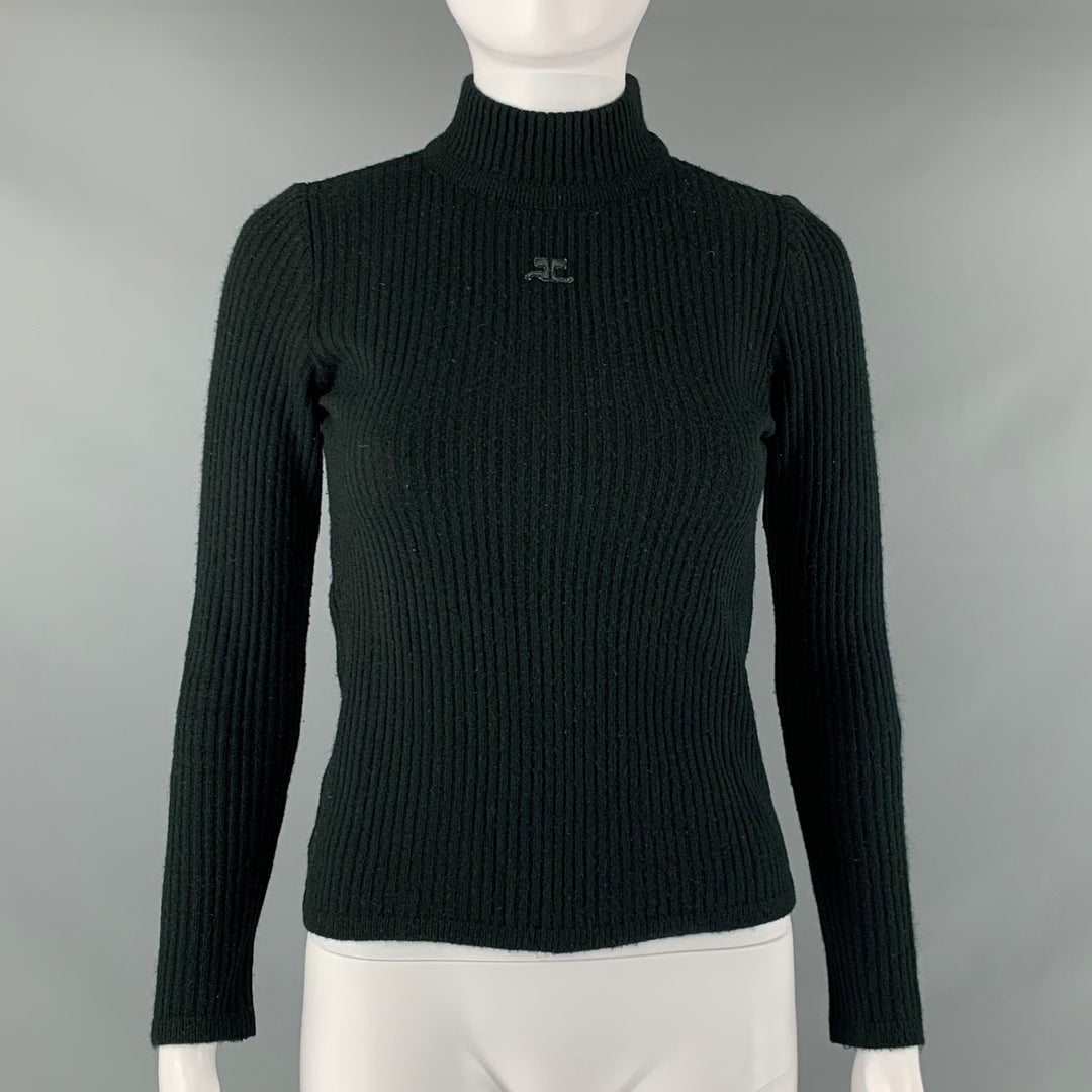 COURREGES Size XS Black Acrylic Ribbed Mock Neck Casual Top – Sui