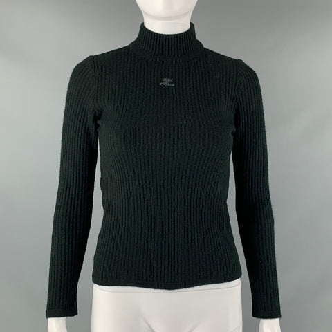 COURREGES Size XS Black Acrylic Ribbed Mock Neck Casual Top