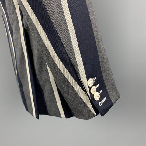 THOM BROWNE Size 38 Grey & Navy Stripe Wool Nautical Notch Lapel Anchor Buttons Sport Coat