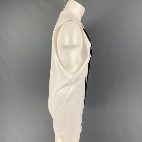 DSQUARED2 Talla M Camiseta sin mangas de algodón con cuello redondo y lentejuelas blancas, negras y plateadas