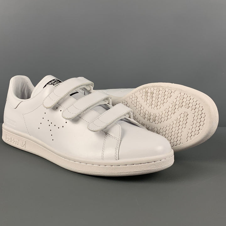 ADIDAS x RAF SIMONS Size 10.5 White Leather Velcro Closure Sneakers