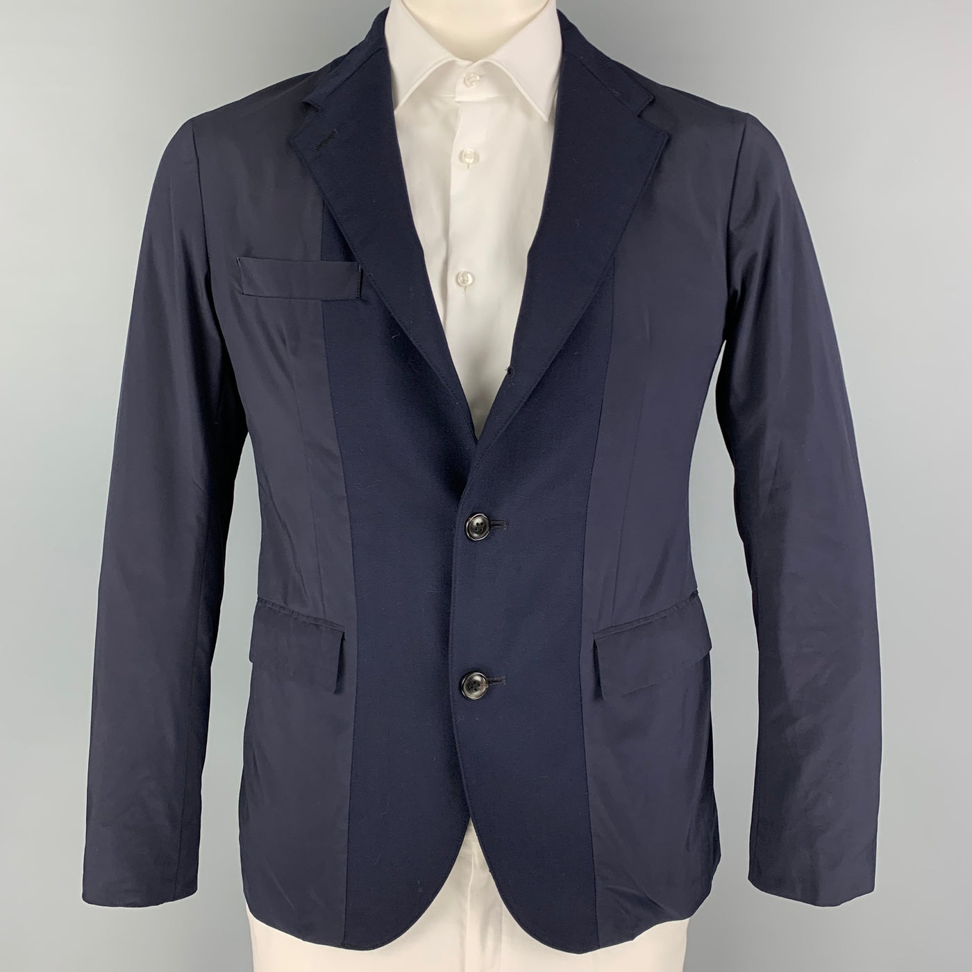 NVY by NICK WOOSTER Size L Navy Mixed Patterns Single Breasted Sport Coat