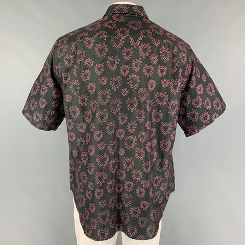 COBRA S.C. Size XL Black Pink Print Cotton Button Up Short Sleeve Shirt