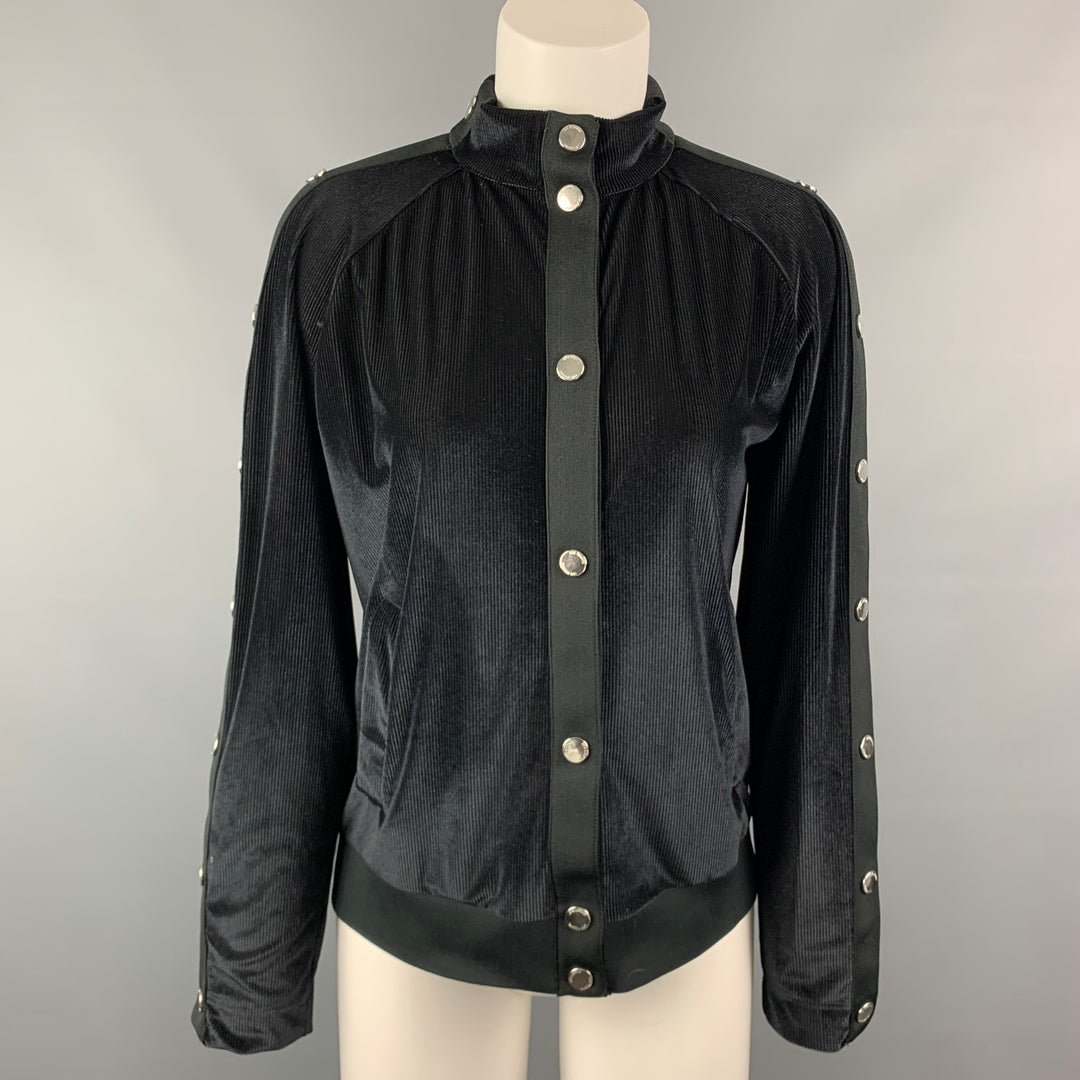 LOVE MOSCHINO Talla 6 Chaqueta bomber con botones a presión de poliéster texturizado negro