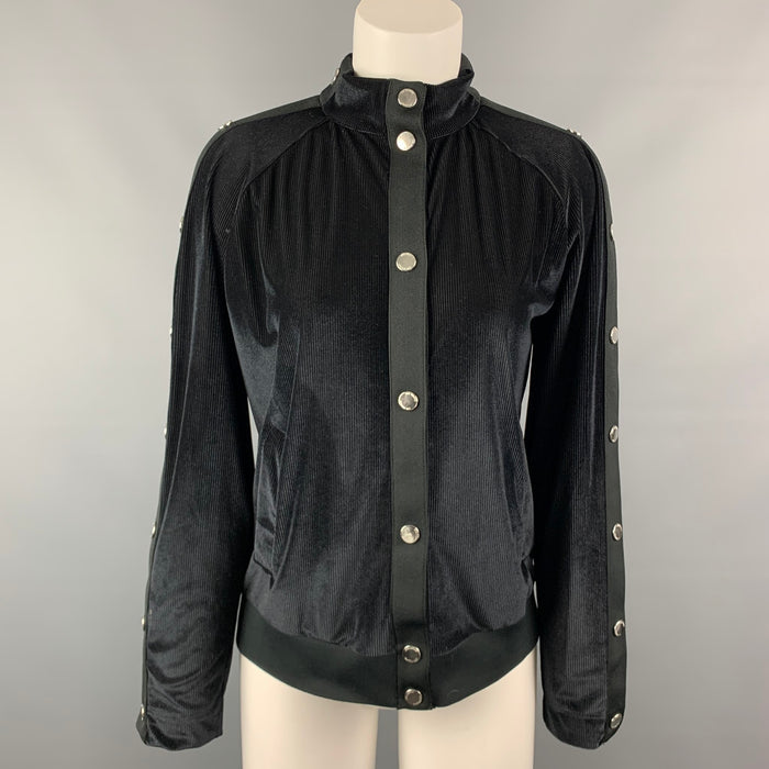 LOVE MOSCHINO Size 6 Black Textured Polyester Snap Button Bomber Jacket