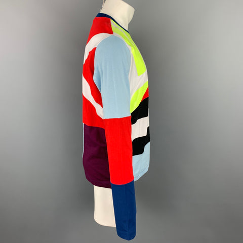 WALTER VAN BEIRENDONCK Size L Multi-Color Patchwork Cotton Long Sleeve T-shirt