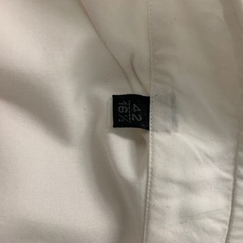 LANVIN Size L White Pleated Cotton Tuxedo Long Sleeve Shirt