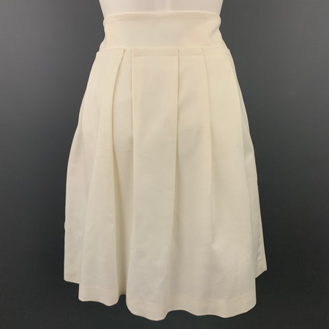 LELA ROSE Size 8 Cream Embroidered Cotton Blend Pleated Skirt