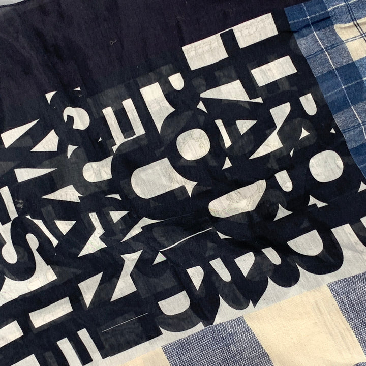 PIERRE-LOUIS MASCIA Navy & Blue Print Cotton / Silk Scarf