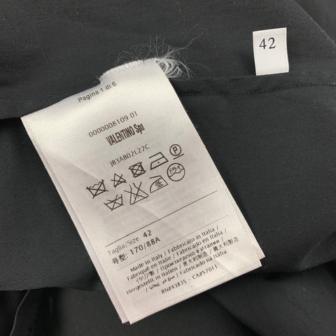 VALENTINO Talla 6 Top casual de manga larga floral de mezcla de algodón blanco y negro