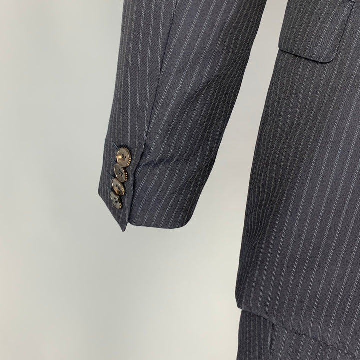 GUCCI Size 36 Navy Grey Pinstripe Wool Notch Lapel Suit