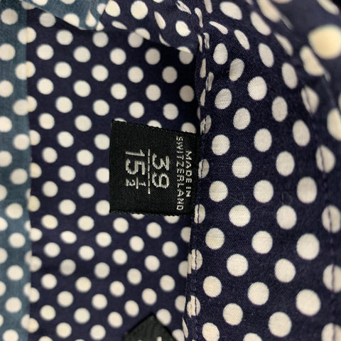 TOM FORD Size M Navy White Polka Dot Cotton Silk Long Sleeve Shirt