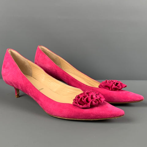 BUTTER Zapatos de tacón tipo gatito con flores de ante fucsia talla 9.5