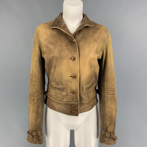 RALPH LAUREN Talla M Chaqueta recortada desgastada de cuero color canela