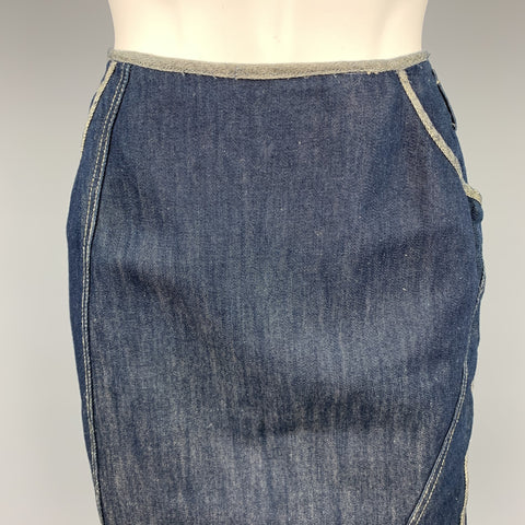 NINA RICCI Size 4 Blue Contrast Stitch Denim Pencil Skirt